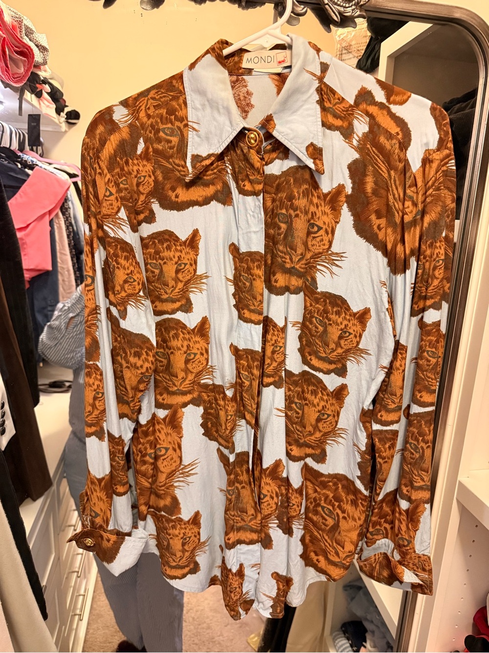 MONDI Light Blue Shirt with Brown Leopard Print